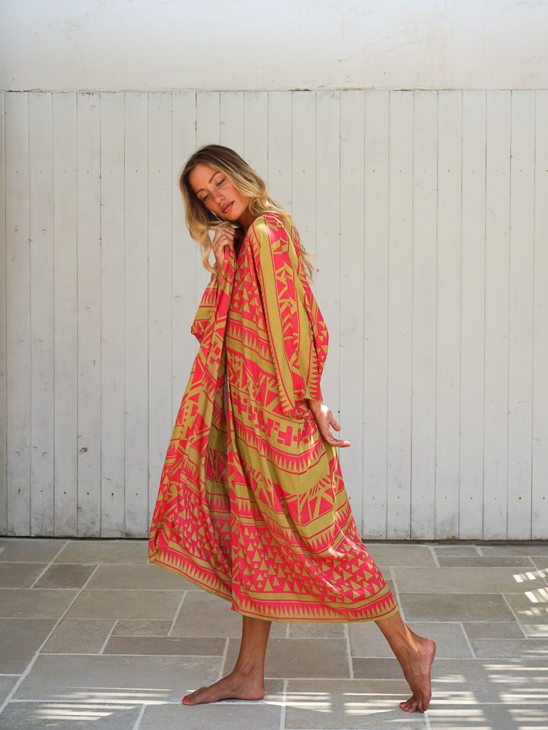 Kimono lungo leggero rayon Isla - fucsia - Bijondo