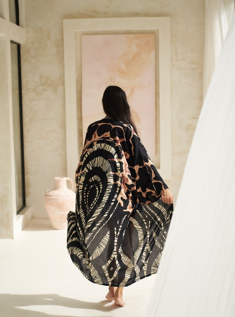 Kimono lungo leggero rayon Isla - fucsia - Bijondo