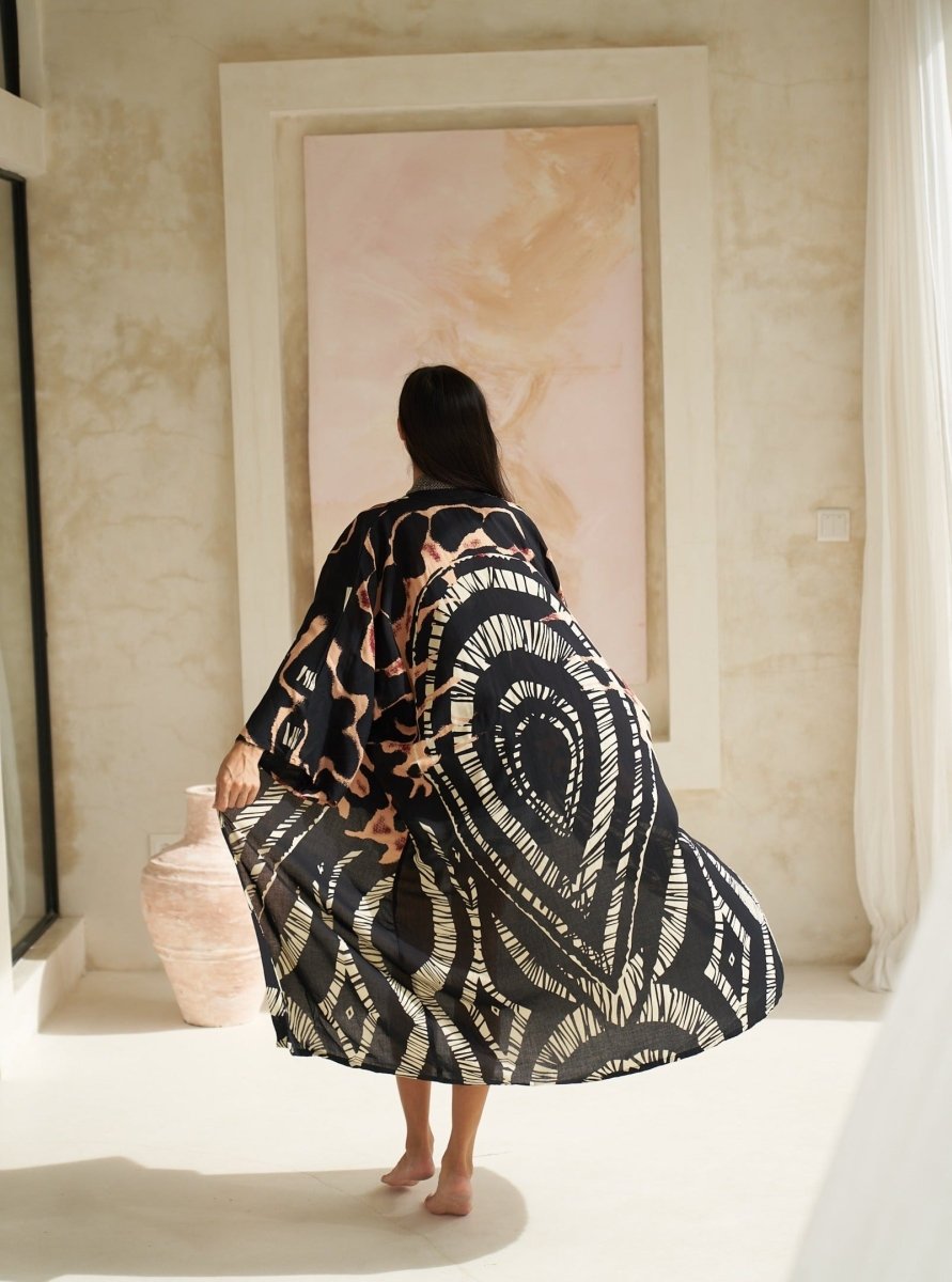 Kimono lungo leggero rayon Isla - fucsia - Bijondo