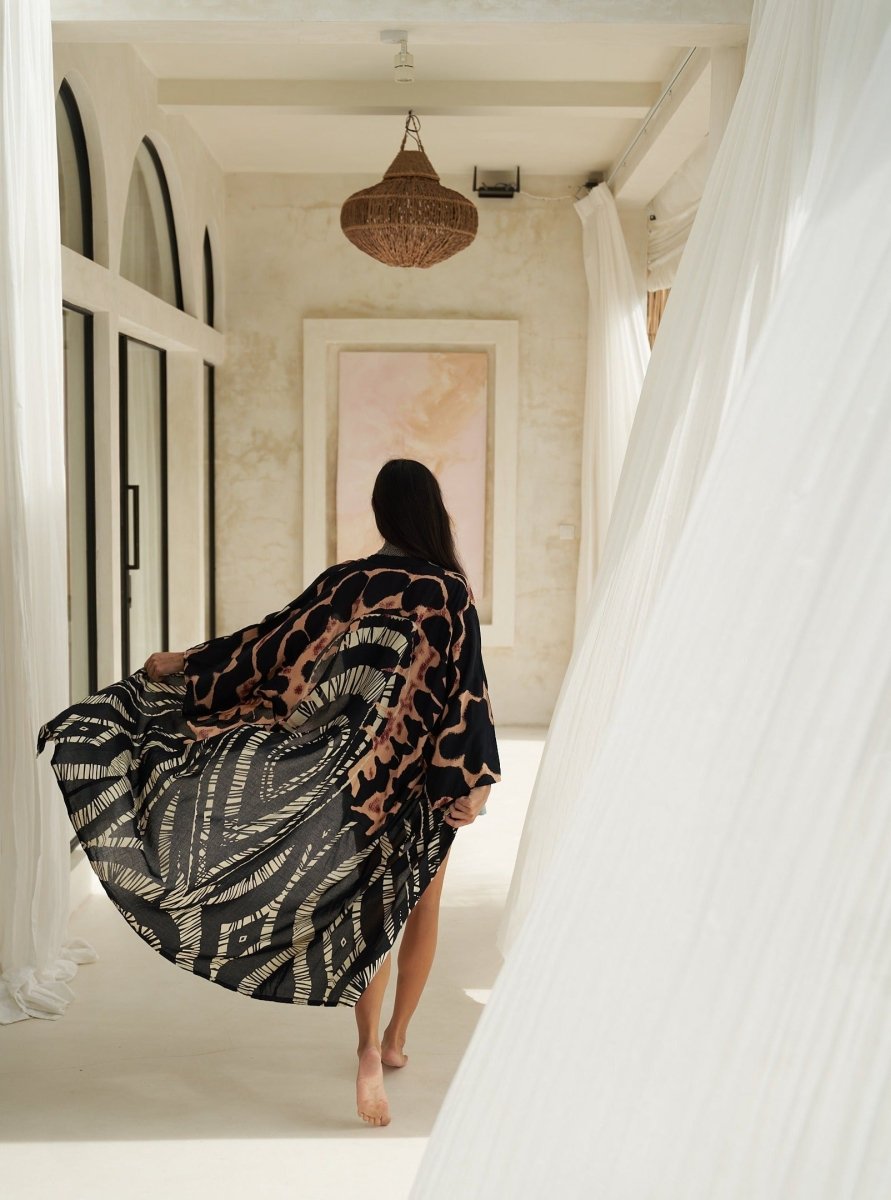 Kimono lungo leggero rayon Isla - fucsia - Bijondo