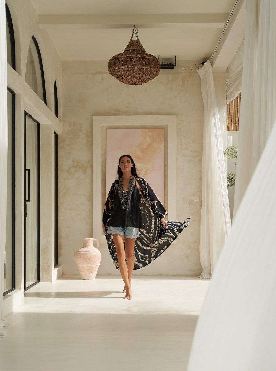 Kimono lungo leggero rayon Isla - fucsia - Bijondo