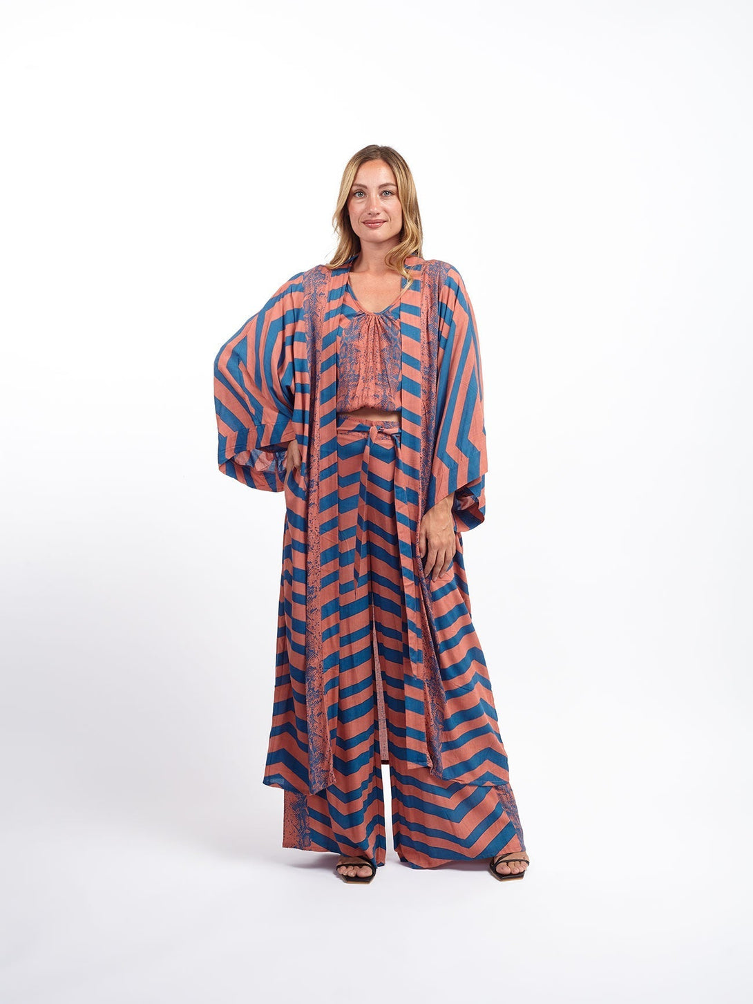 Kimono lungo leggero rayon Isla-blu-taglia unica-Bijondo