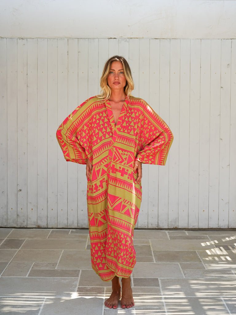 Kimono lungo leggero rayon Isla - fucsia - Bijondo