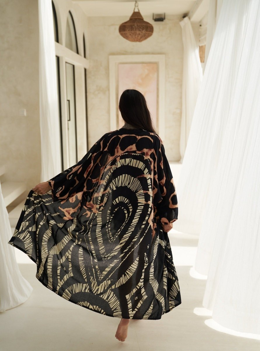 Kimono lungo leggero rayon Isla - nero - Bijondo