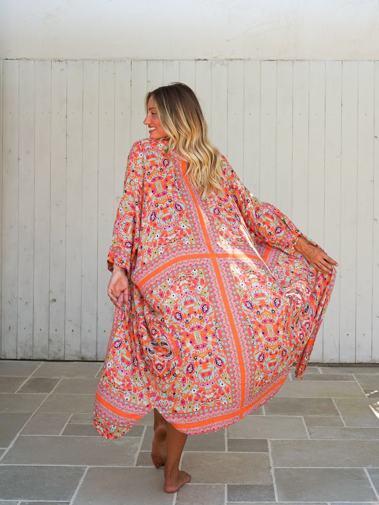 Kimono lungo rayon Amabel - arancione - Bijondo