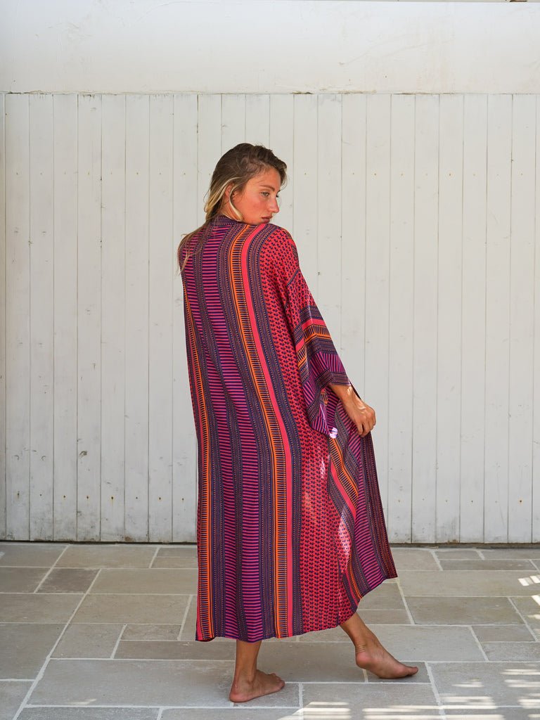 Kimono lungo rayon Floraline - fucsia - Bijondo