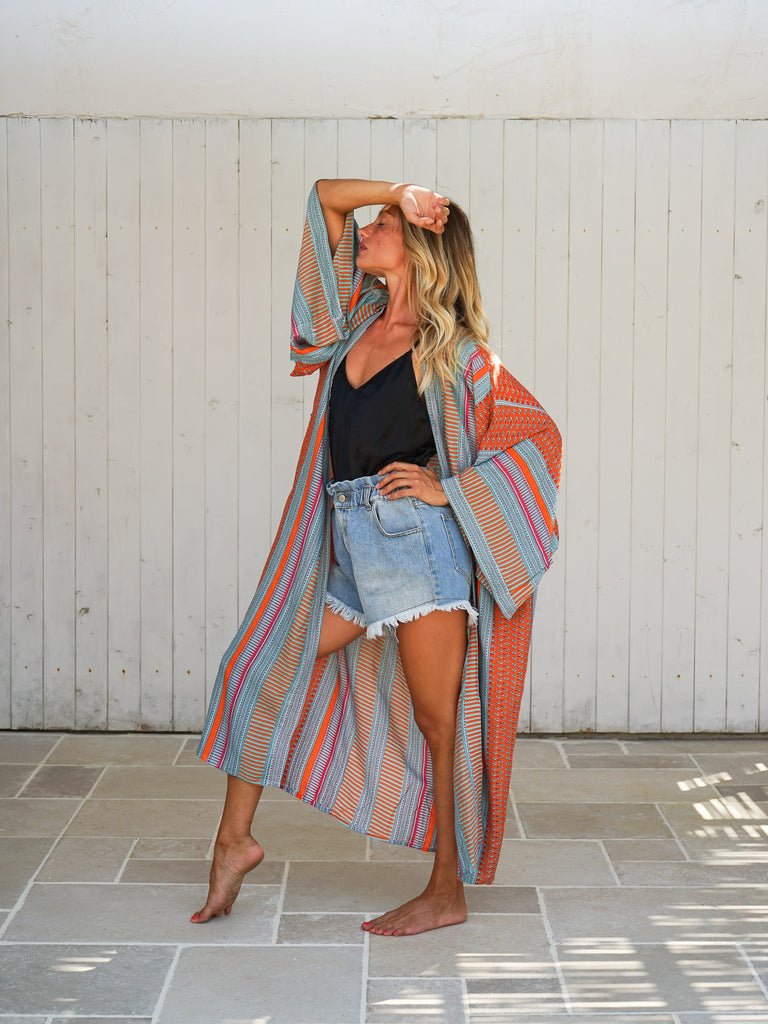 Kimono lungo rayon Floraline - arancione - Bijondo