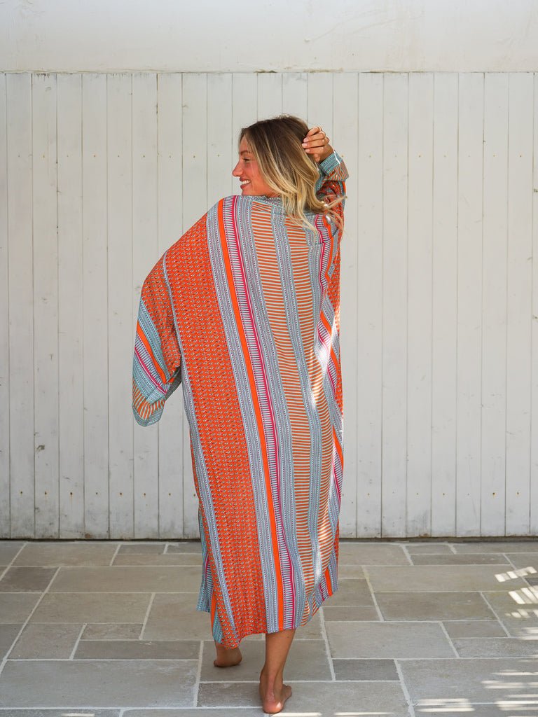 Kimono lungo rayon Floraline - arancione - Bijondo