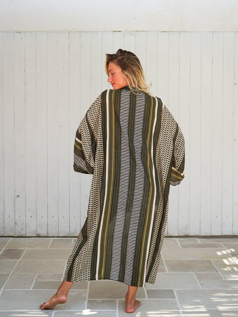 Kimono lungo rayon Floraline - nero - Bijondo