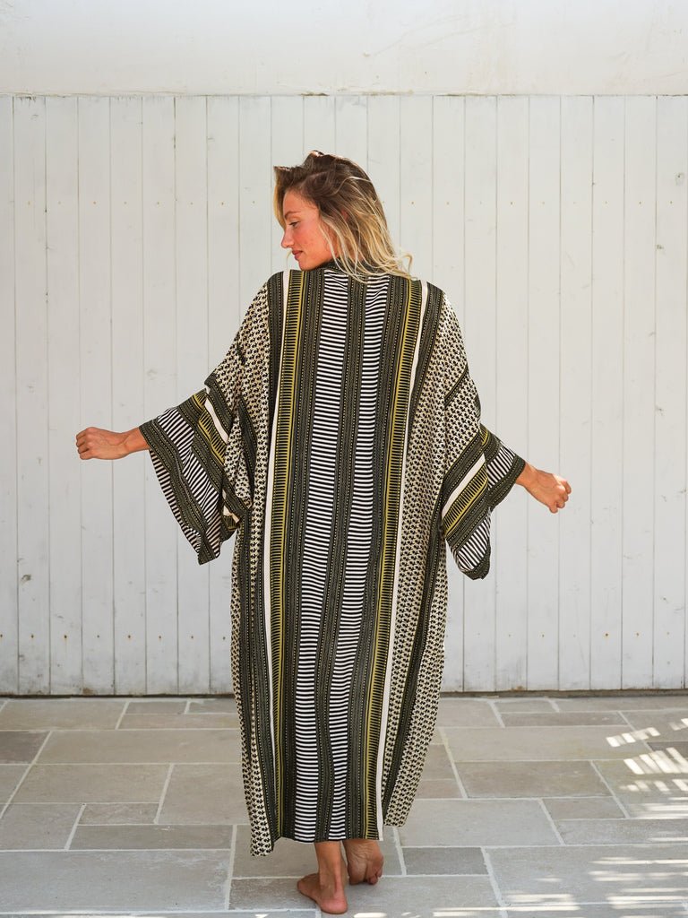 Kimono lungo rayon Floraline - nero - Bijondo