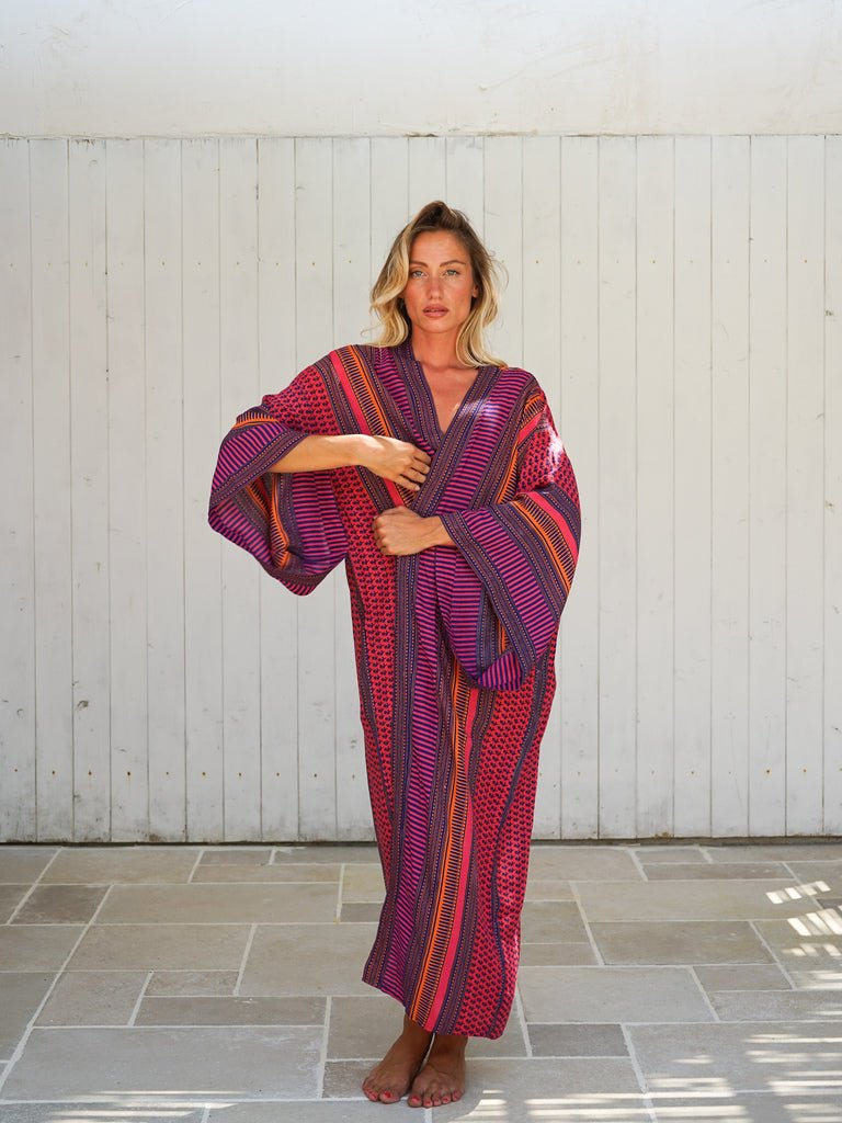 Kimono lungo rayon Floraline - fucsia - Bijondo