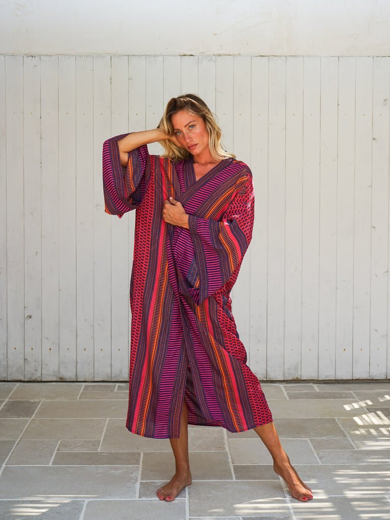 Kimono lungo rayon Floraline - fucsia - Bijondo