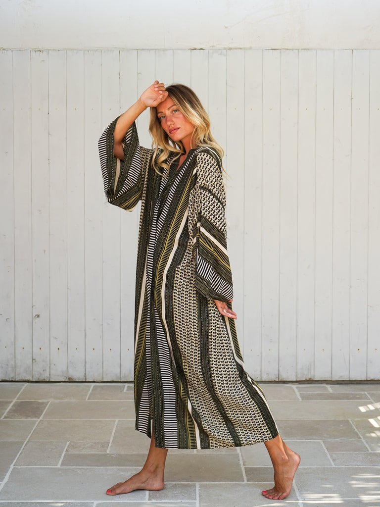 Kimono lungo rayon Floraline - nero - Bijondo