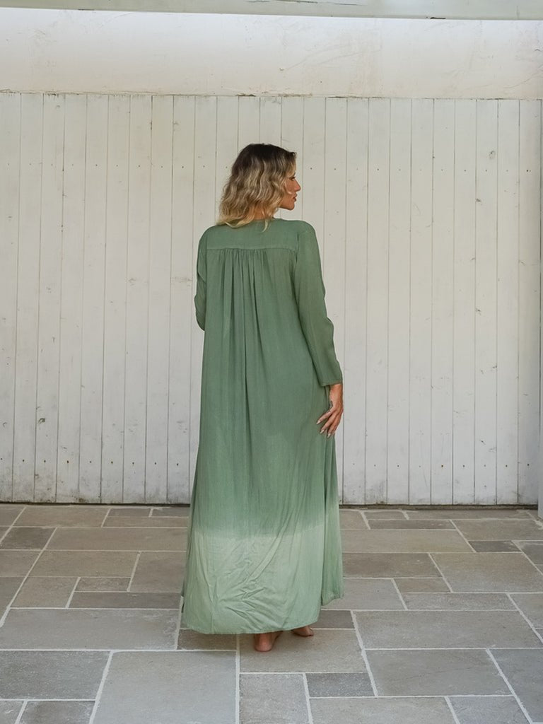 Kimono lungo rayon con tasche stampa sfumata Sawana - verde - Bijondo