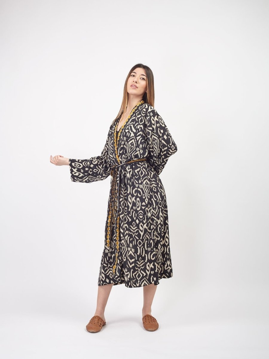 Kimono lungo seta Mireia - blu - Bijondo