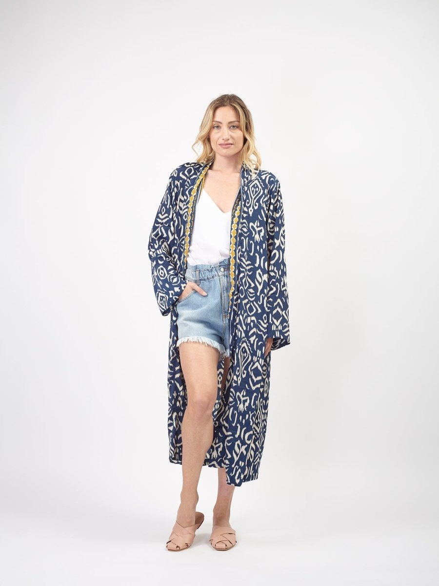 Kimono lungo seta Mireia - blu - Bijondo