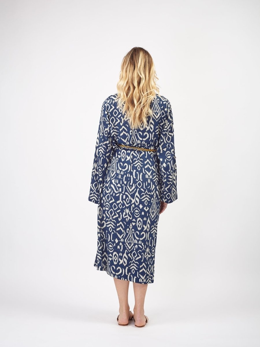 Kimono lungo seta Mireia - blu - Bijondo