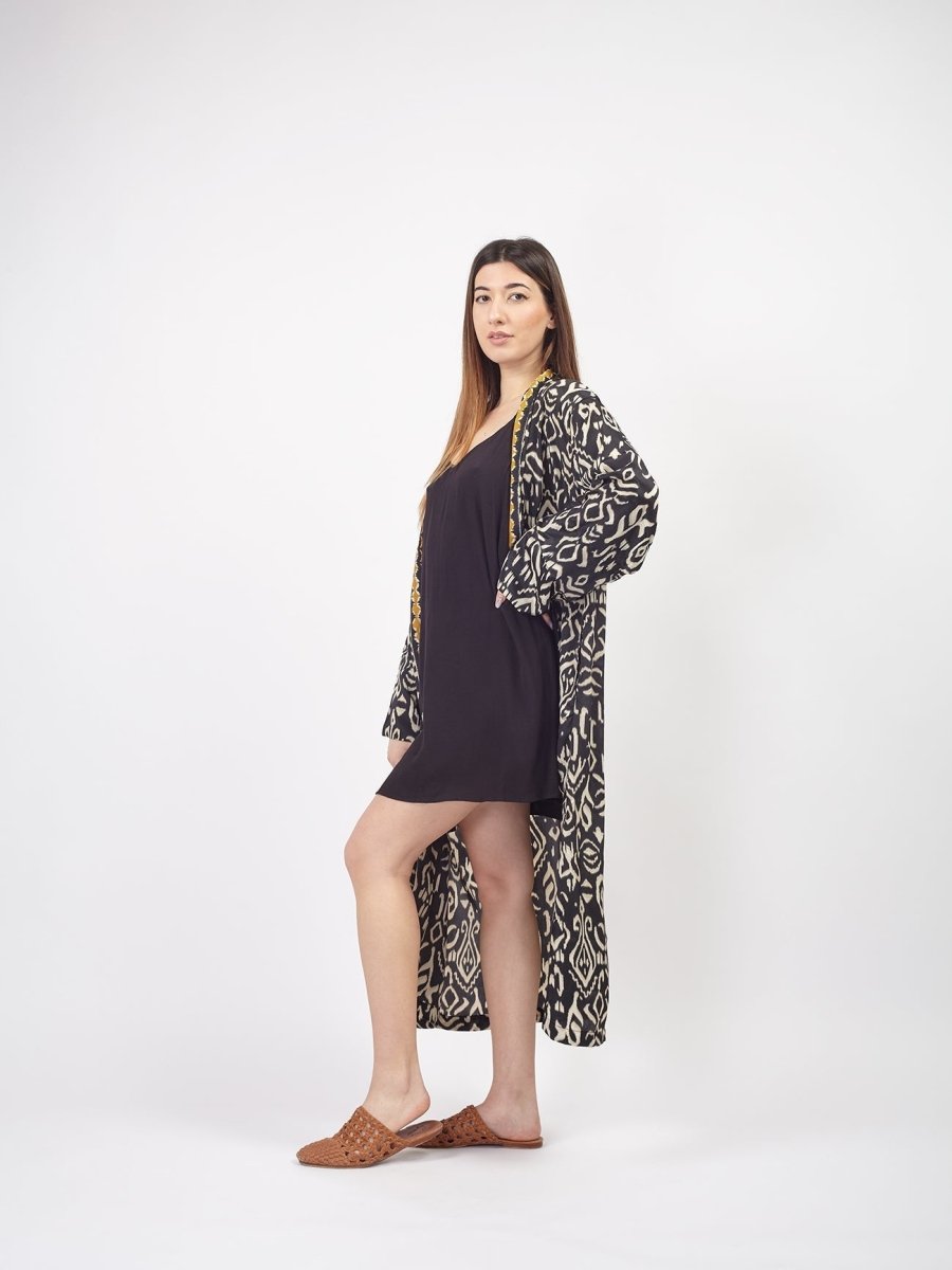 Kimono lungo seta Mireia - blu - Bijondo