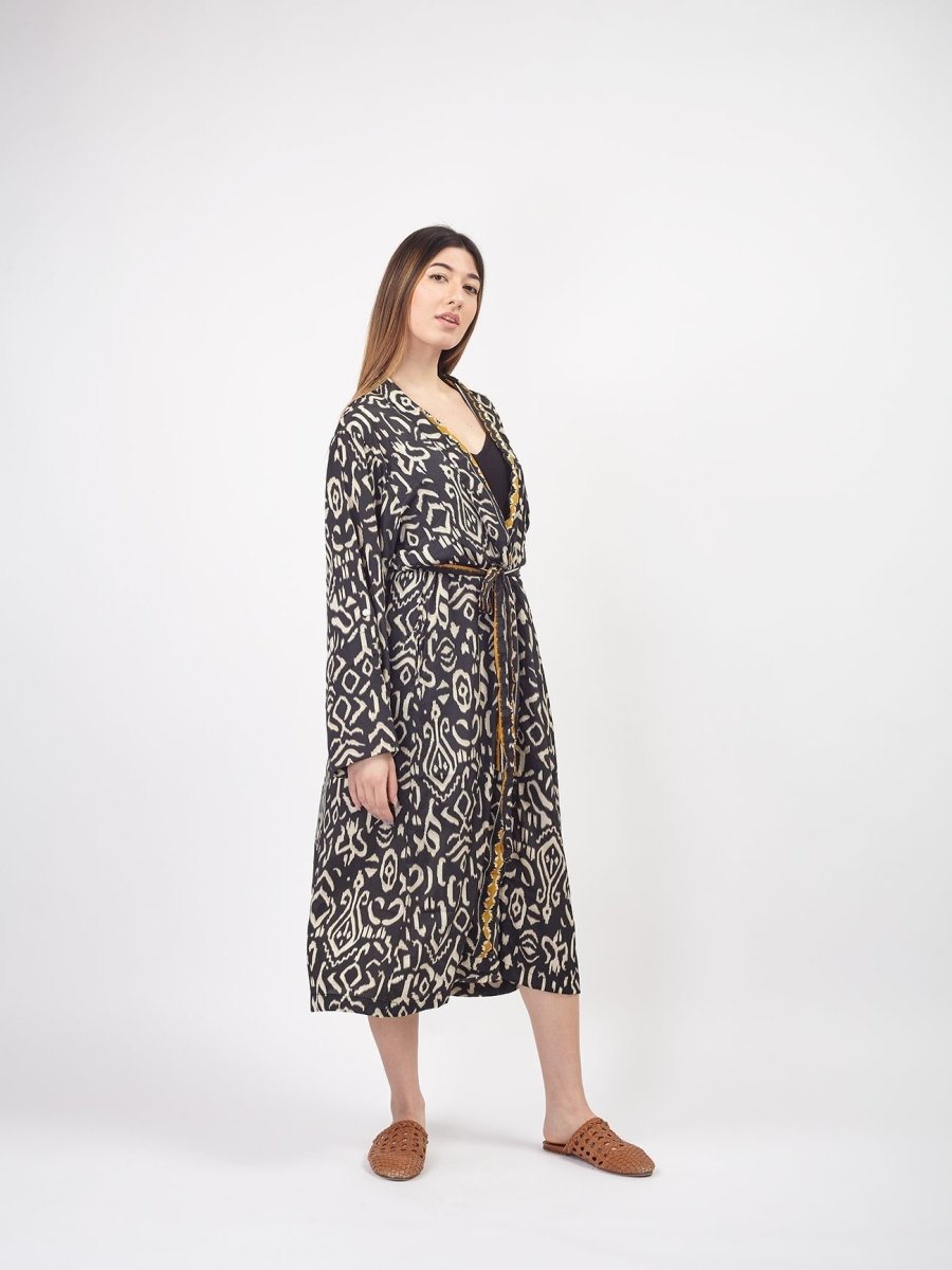 Kimono lungo seta Mireia - nero - Bijondo