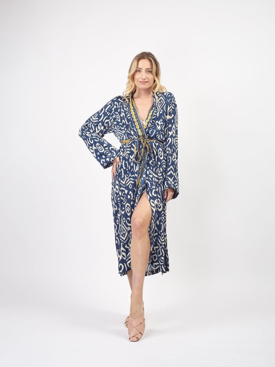 Kimono lungo seta Mireia - blu - Bijondo