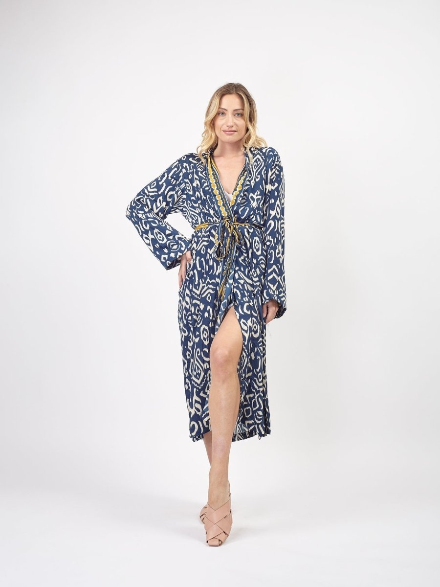 Kimono lungo seta Mireia - blu - Bijondo