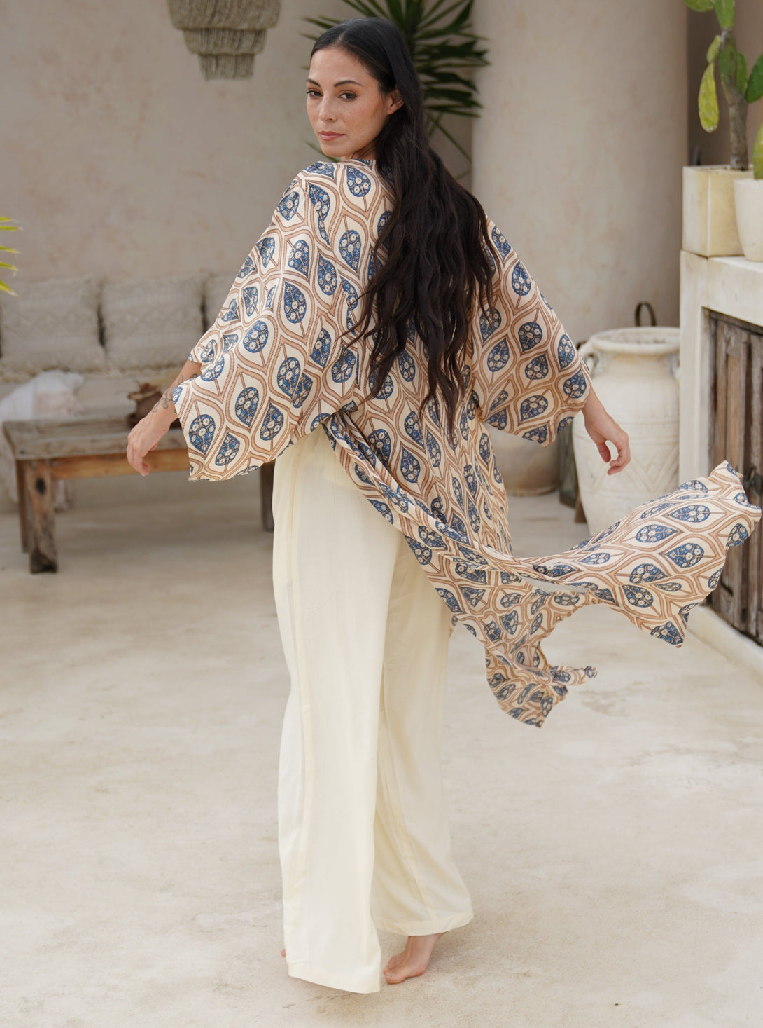 Kimono lungo seta cintura Conny-avorio-Bijondo