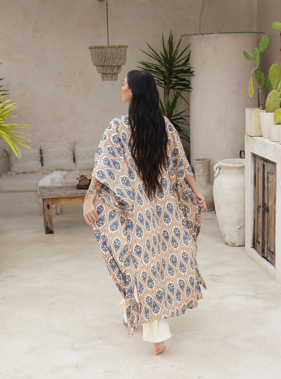 Kimono lungo seta cintura Conny-avorio-Bijondo