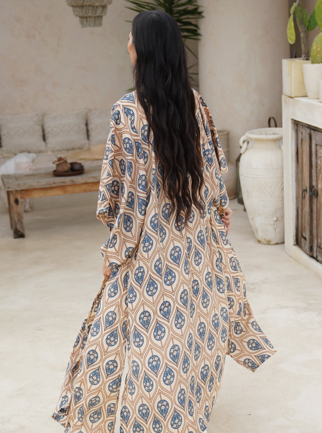 Kimono lungo seta cintura Conny-avorio-Bijondo