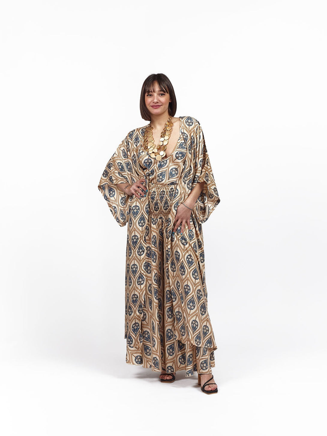 Kimono lungo seta cintura Conny - avorio - Bijondo