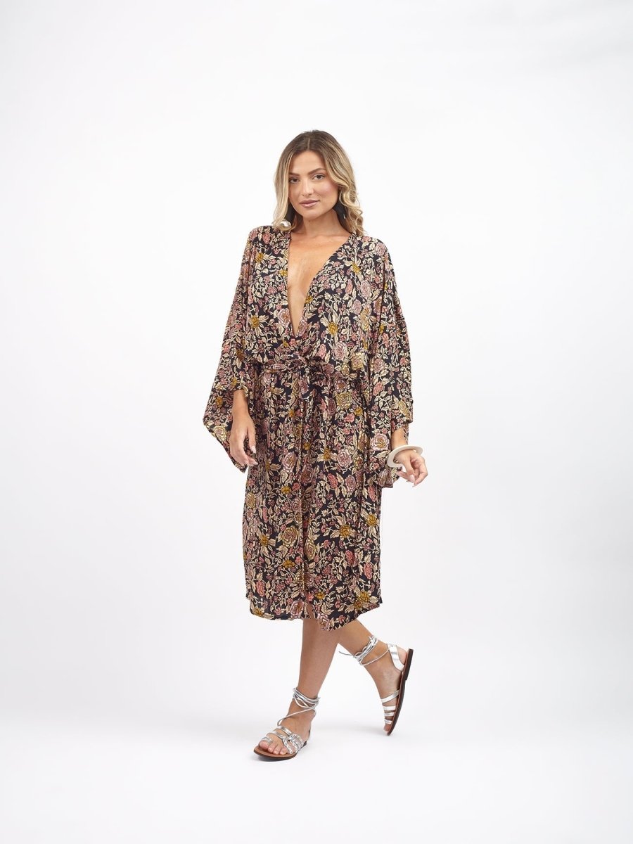 Kimono midi rayon Sabuk - nero - Bijondo