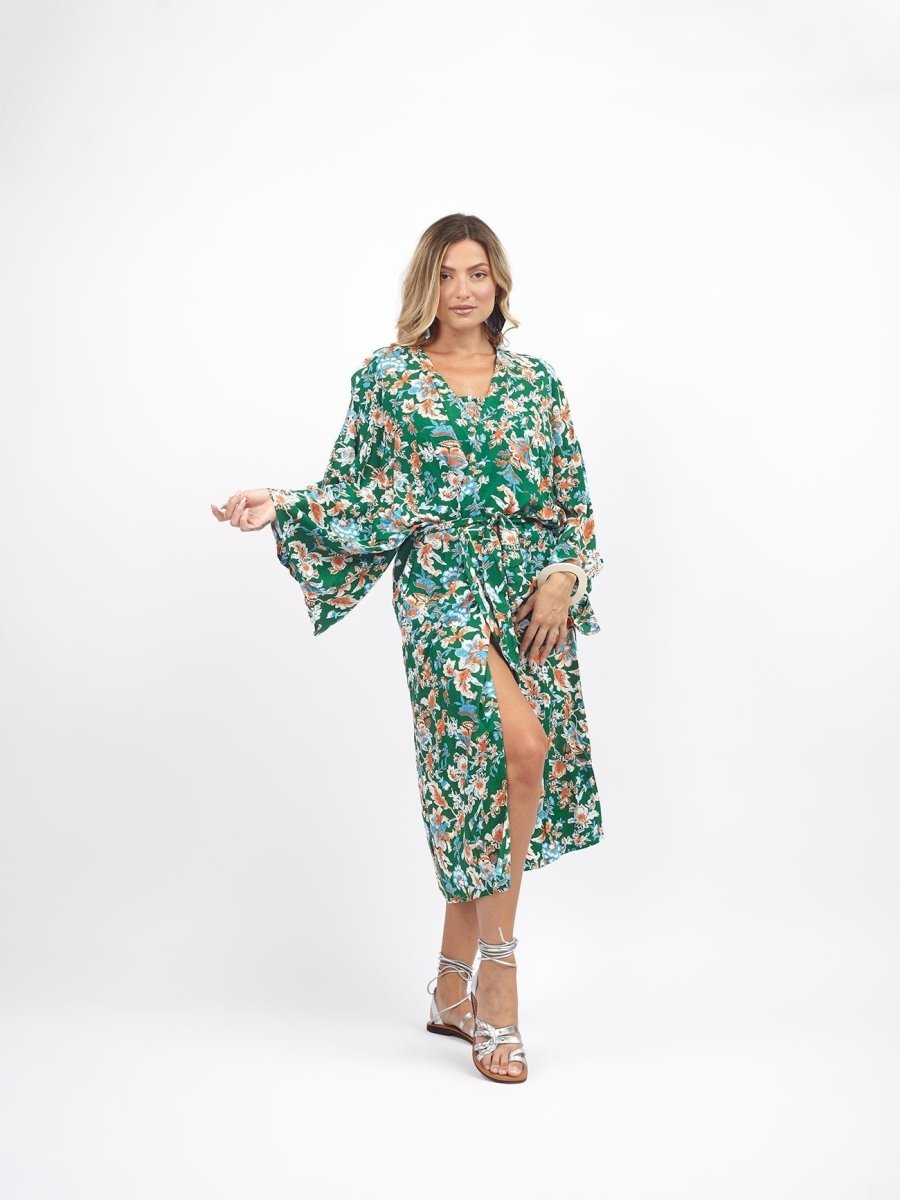 Kimono midi rayon Sabuk - verde - Bijondo