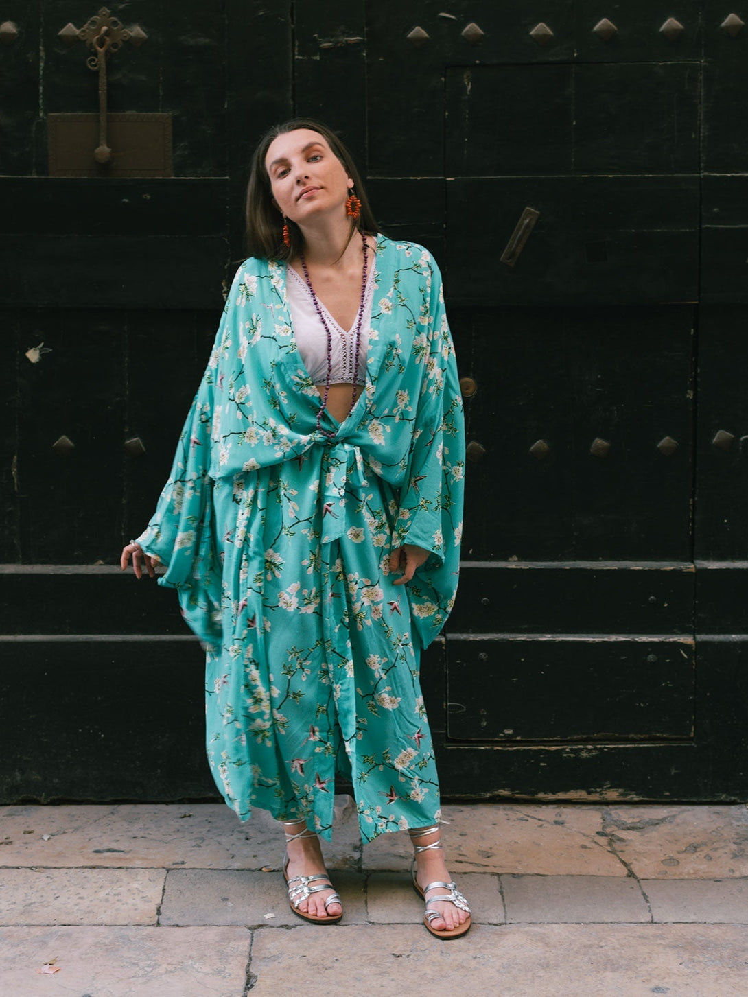 Kimono stampa floreale rayon Barbara - nero - Bijondo