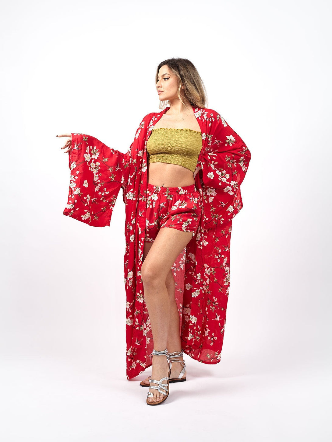 Kimono stampa floreale rayon Barbara-rosso-Bijondo
