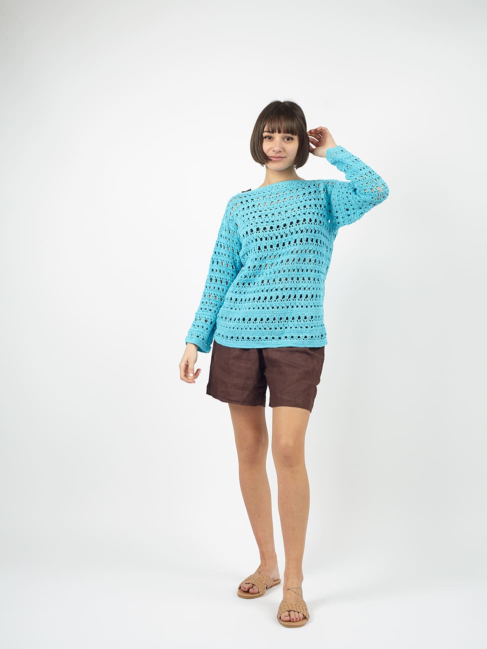 Maglia Crochet manica lunga Saeko - azzurro - Bijondo