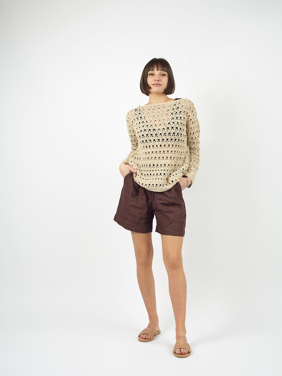 Maglia Crochet manica lunga Saeko - crema - Bijondo