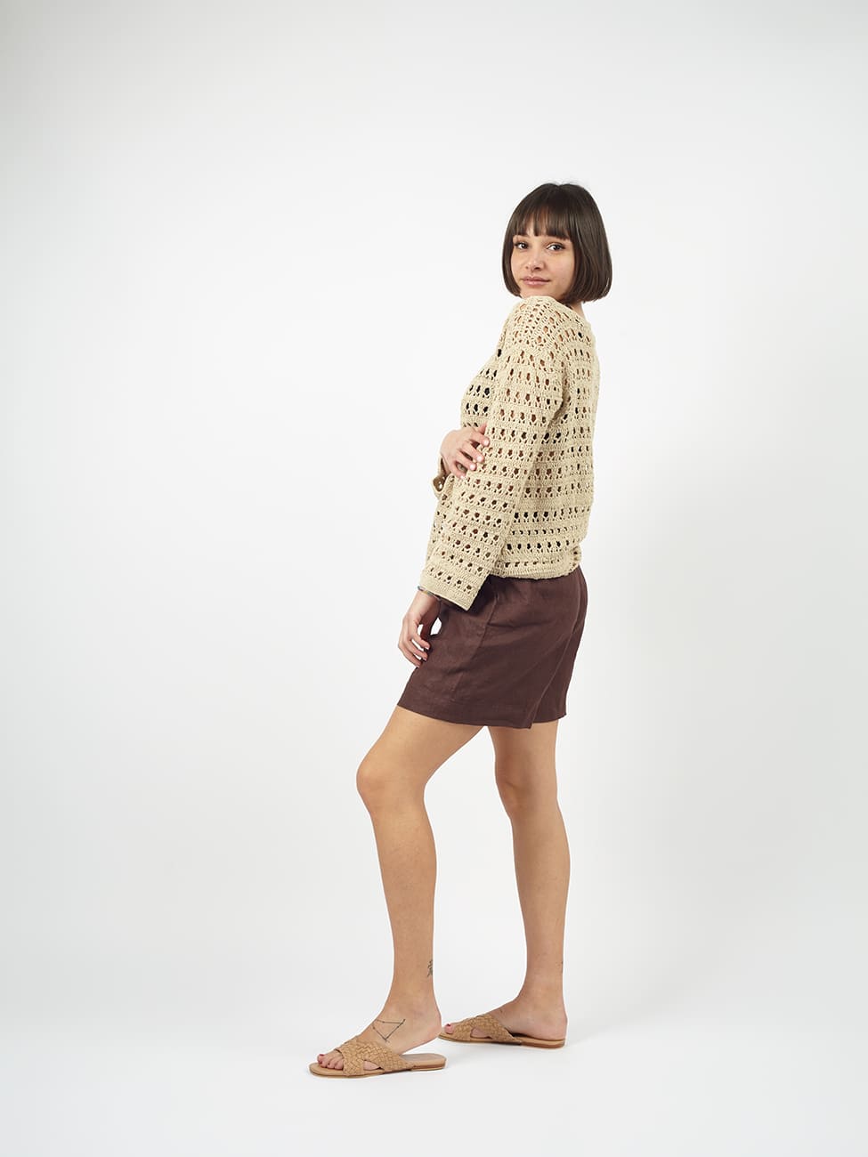 Maglia Crochet manica lunga Saeko - crema - Bijondo