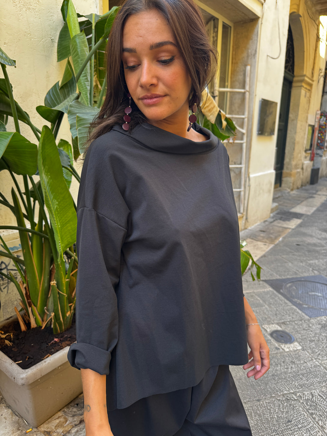 Maglia con collo risvoltato in punto milano Sally-maglia-Bijondo-Nero-taglia unica-Bijondo