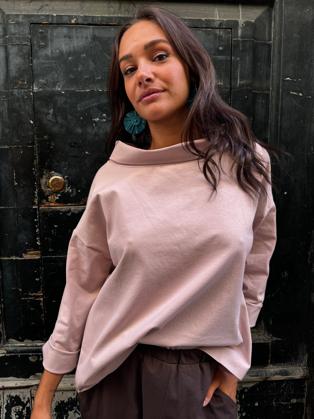 Maglia con collo risvoltato in punto milano Sally-maglia-Bijondo-Rosa-taglia unica-Bijondo