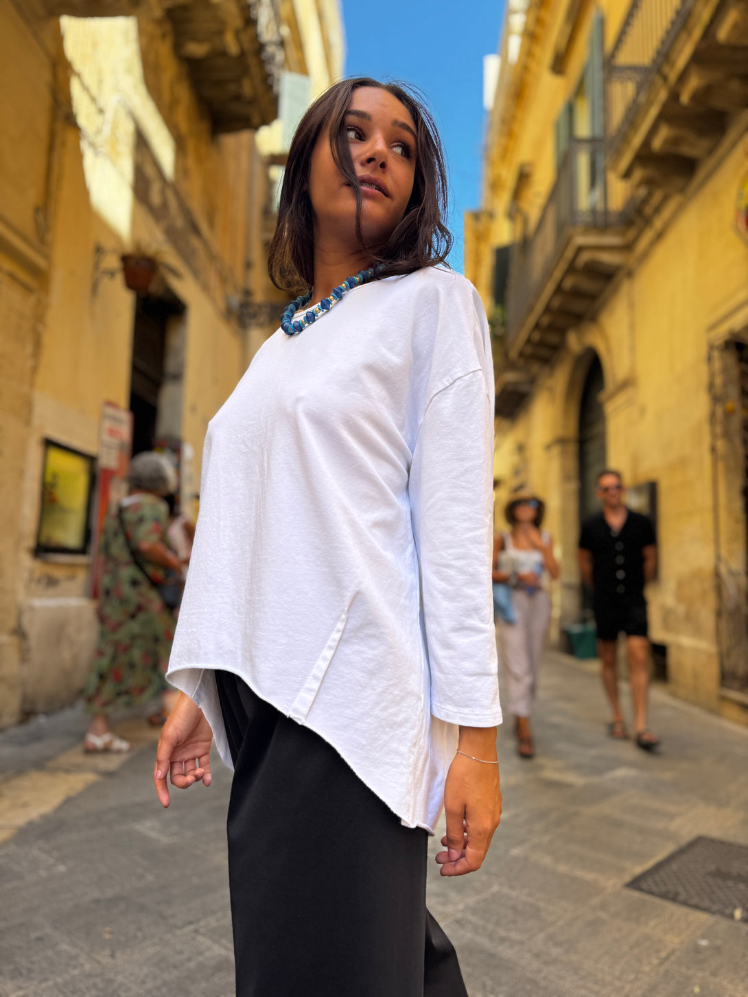 Maglia felpata oversized spacco posteriore Lisa-maglia-Bijondo-Bianco-taglia unica-Bijondo