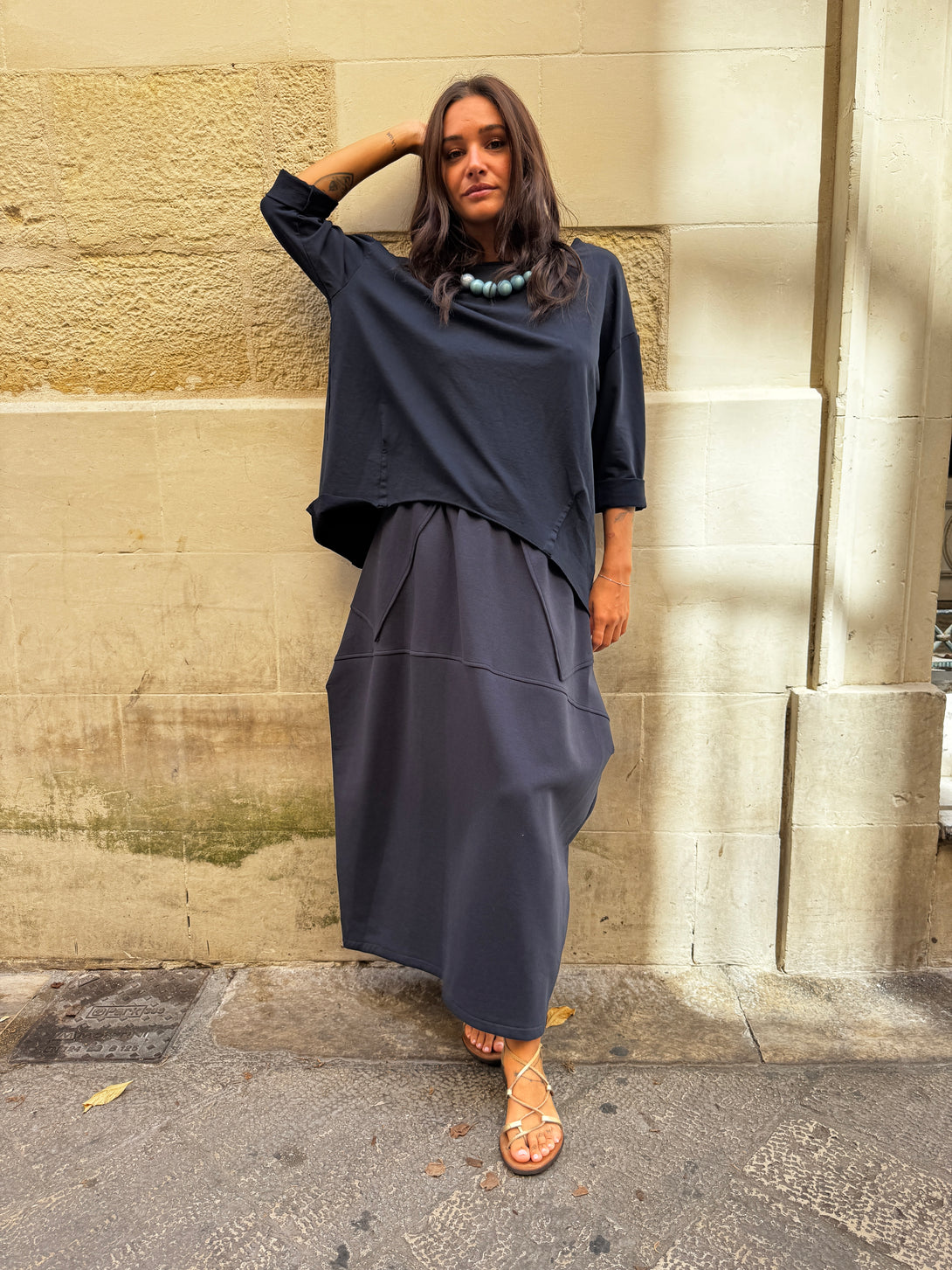 Maglia felpata oversized spacco posteriore Lisa-maglia-Bijondo-Blu-taglia unica-Bijondo