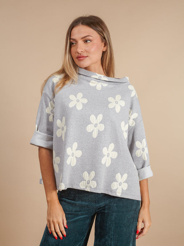 Maglia fiori collo particolare Daria-maglia-Wendy Trendy-Bijondo