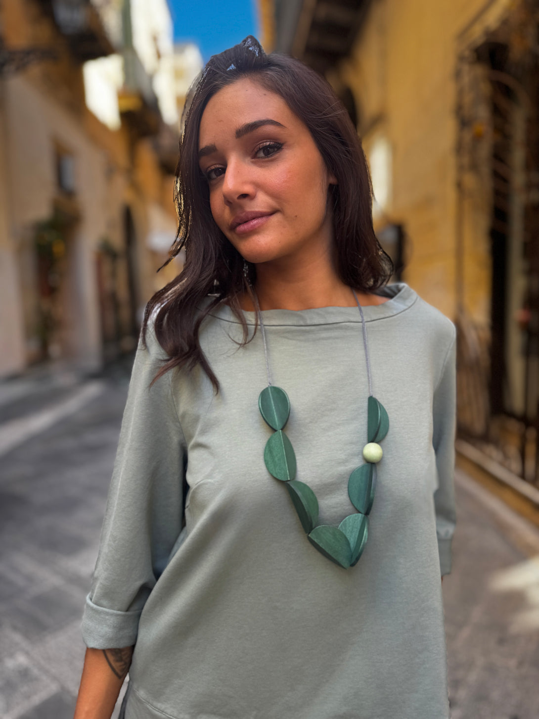 Maglia in punto Milano con colletto a barca Ava-maglia-Bijondo-Verde-taglia unica-Bijondo