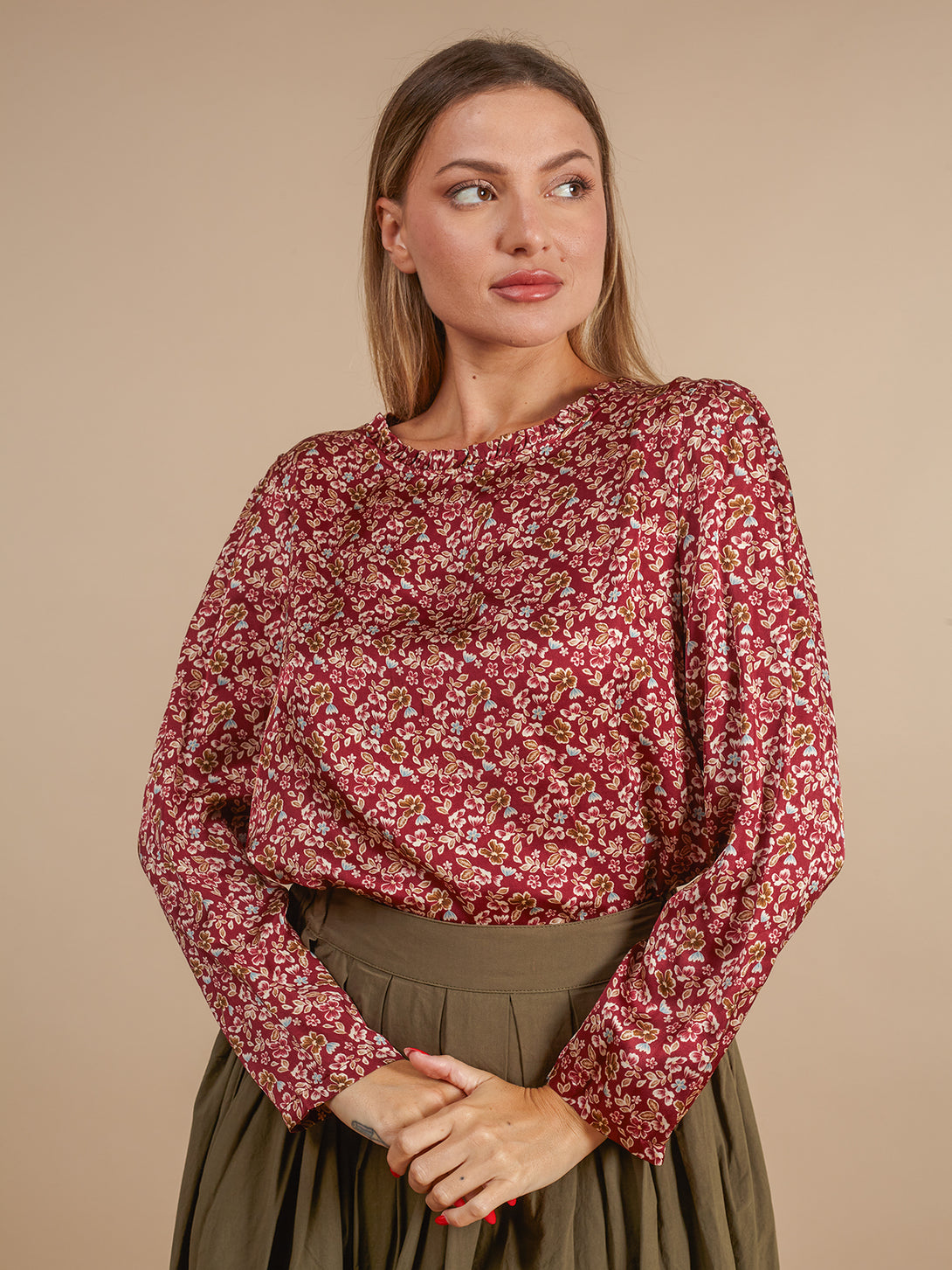 Maglia in raso, floreale Lidia viscosa-maglia-Bijondo-Bordeaux-S-Bijondo