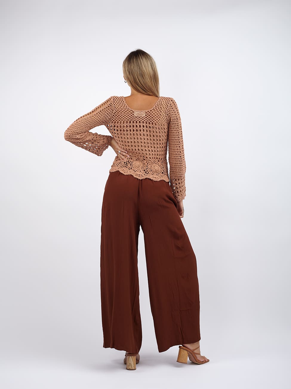 Maglia manica lunga crochet Lilly - beige - Bijondo