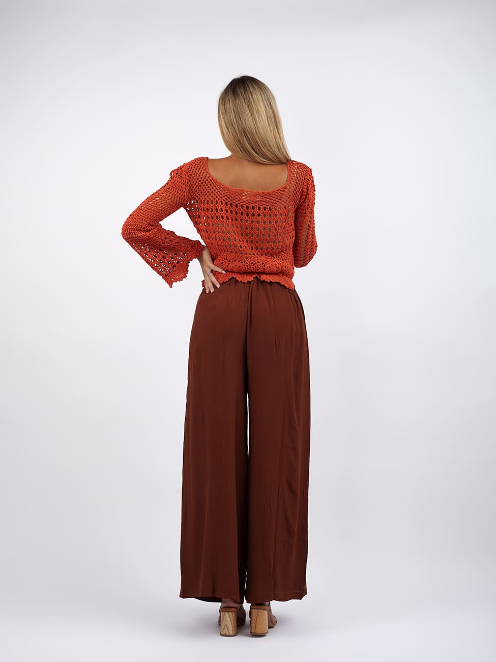 Maglia manica lunga crochet Lilly - arancione - Bijondo