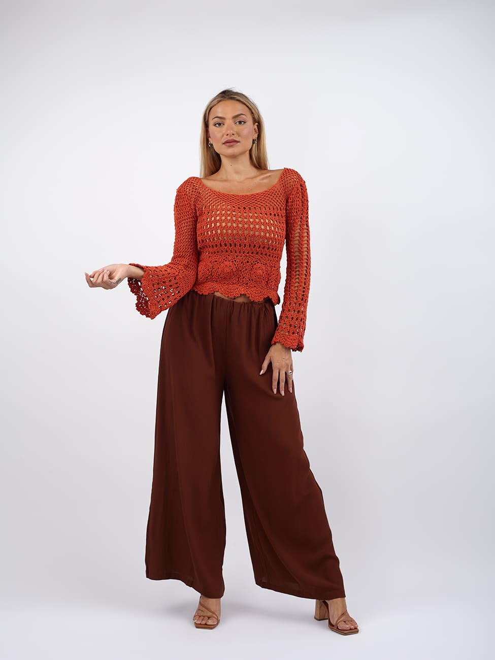 Maglia manica lunga crochet Lilly - arancione - Bijondo