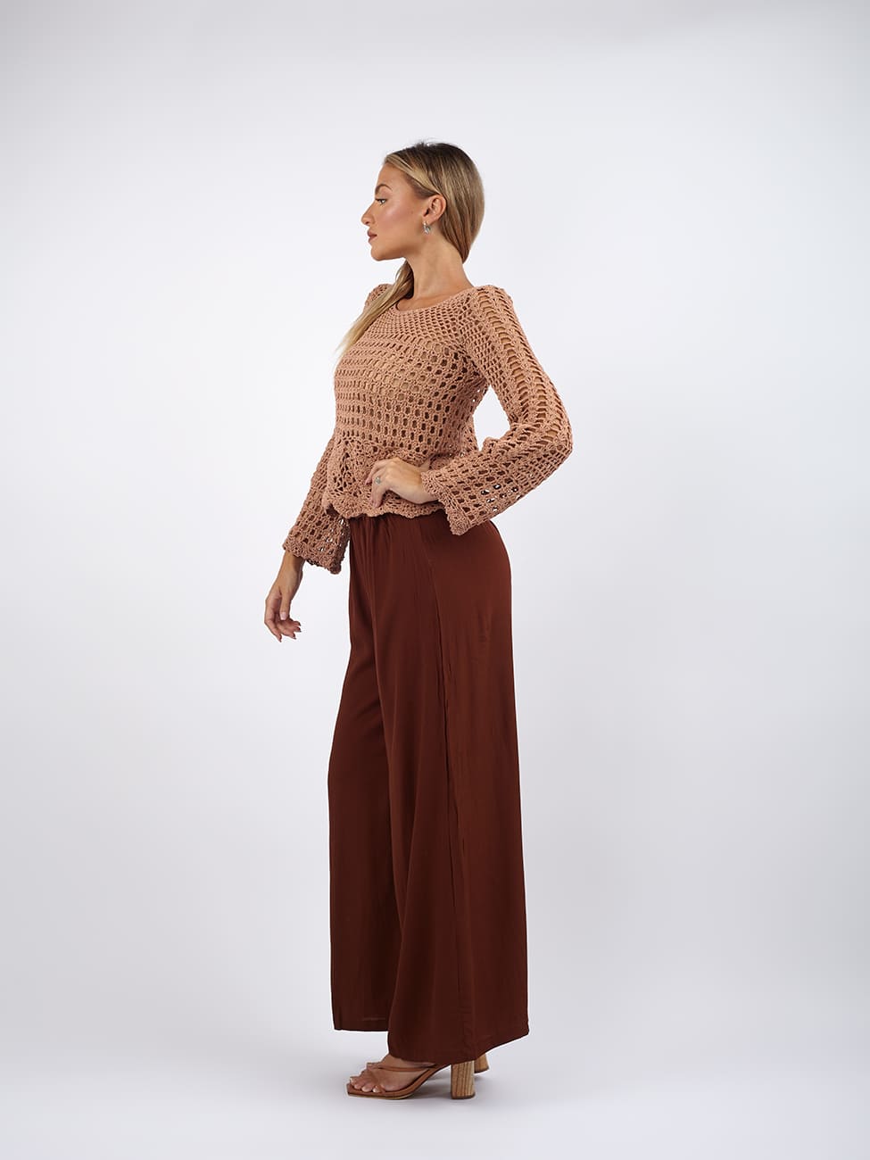 Maglia manica lunga crochet Lilly - beige - Bijondo