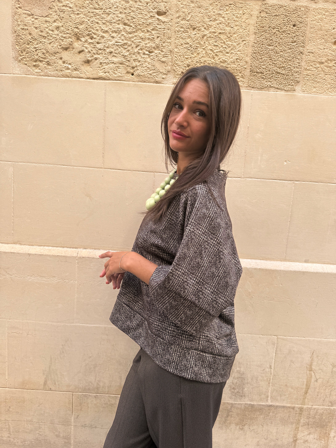 Maglia neoprene fantasia pied de poule Veronica-maglia-Bijondo-Bijondo