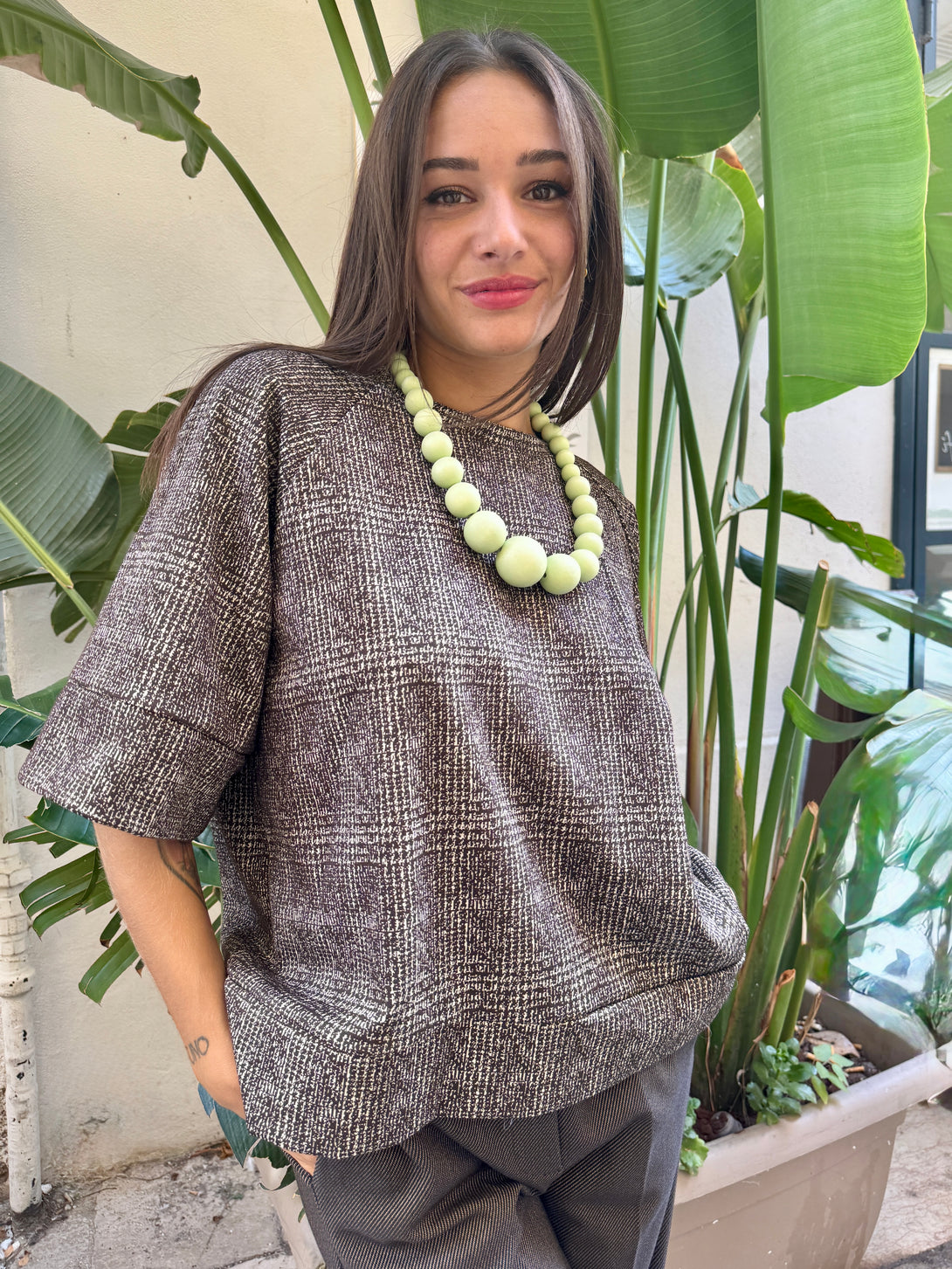 Maglia neoprene fantasia pied de poule Veronica-maglia-Bijondo-Bijondo