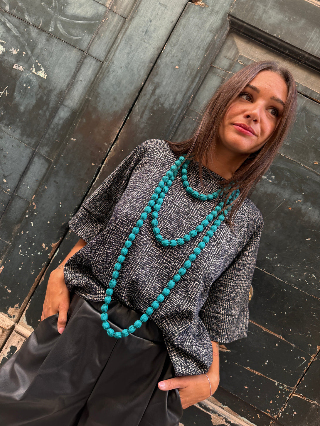 Maglia neoprene fantasia pied de poule Veronica-maglia-Bijondo-Bijondo